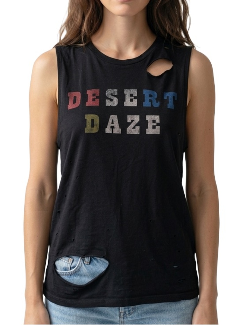 Daydreamer Desert daze distressed black muscle tank top